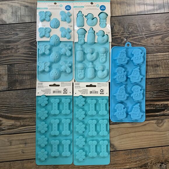 4 Silicone Molds Baby Shower Butterfly Dog Wax Melt Chocolate 1 Penguin Ice Mold - Picture 1 of 9